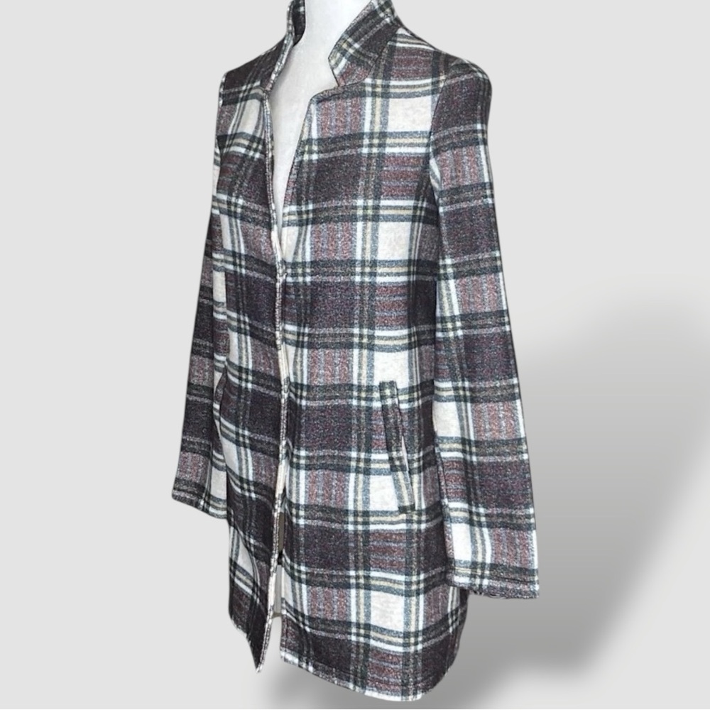 VERO MODA Katrine Brushed Fleece Buffalo Plaid Overcoat Jacket Lightweight Sz L
